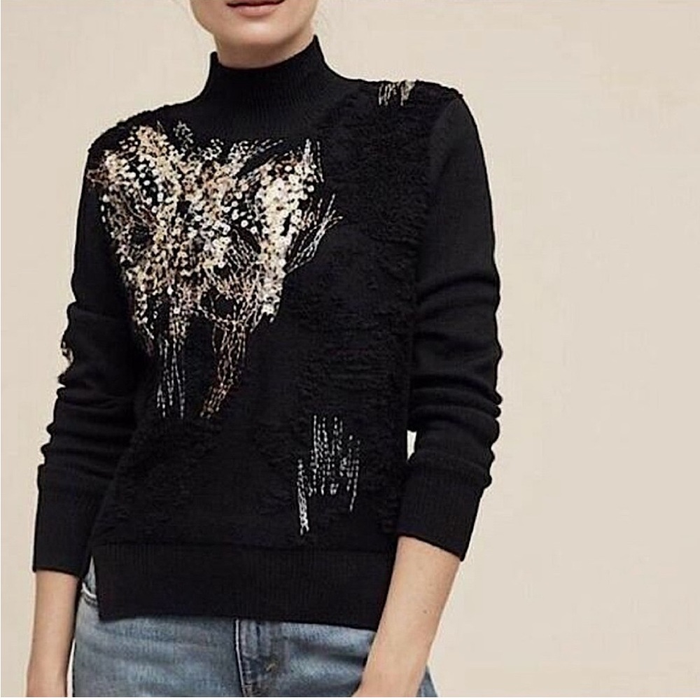 Anthropologie Knitted & Knotted Beaded Fête Turtleneck Sweater - Size M $178